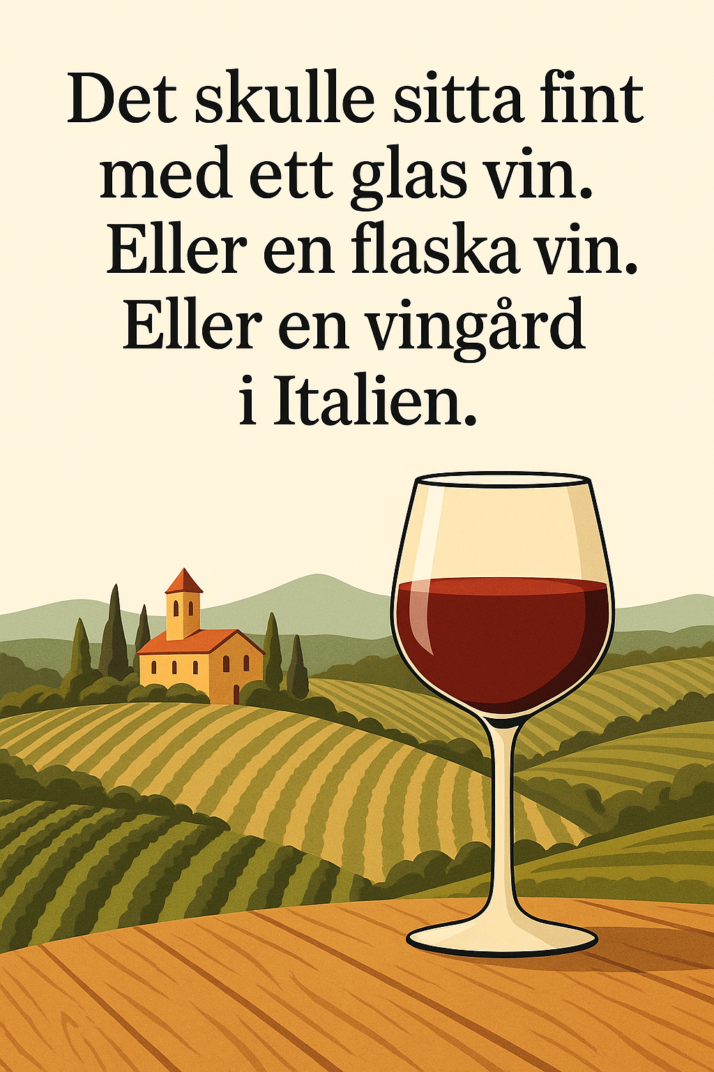 "Glas vin, flaska vin, vingård i Italien" Poster